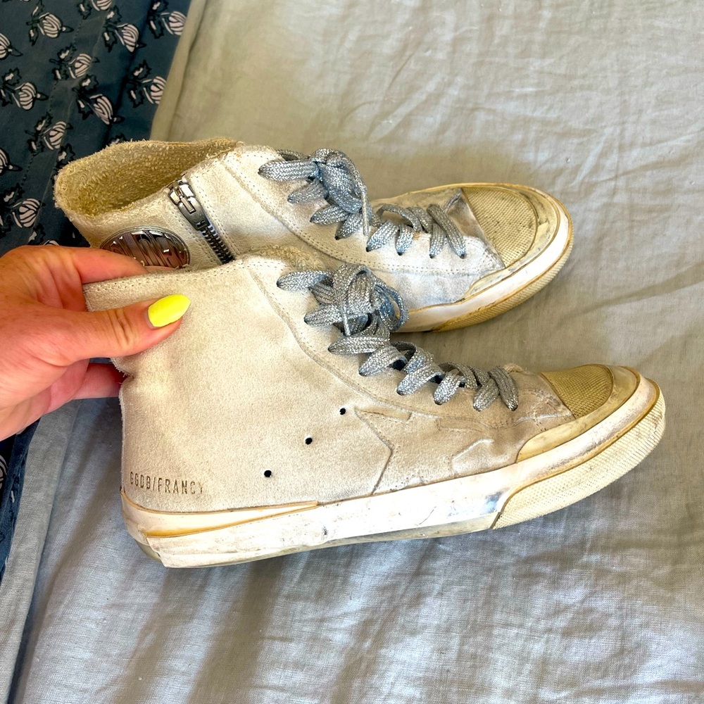 Golden Goose metallic silver laced high tops